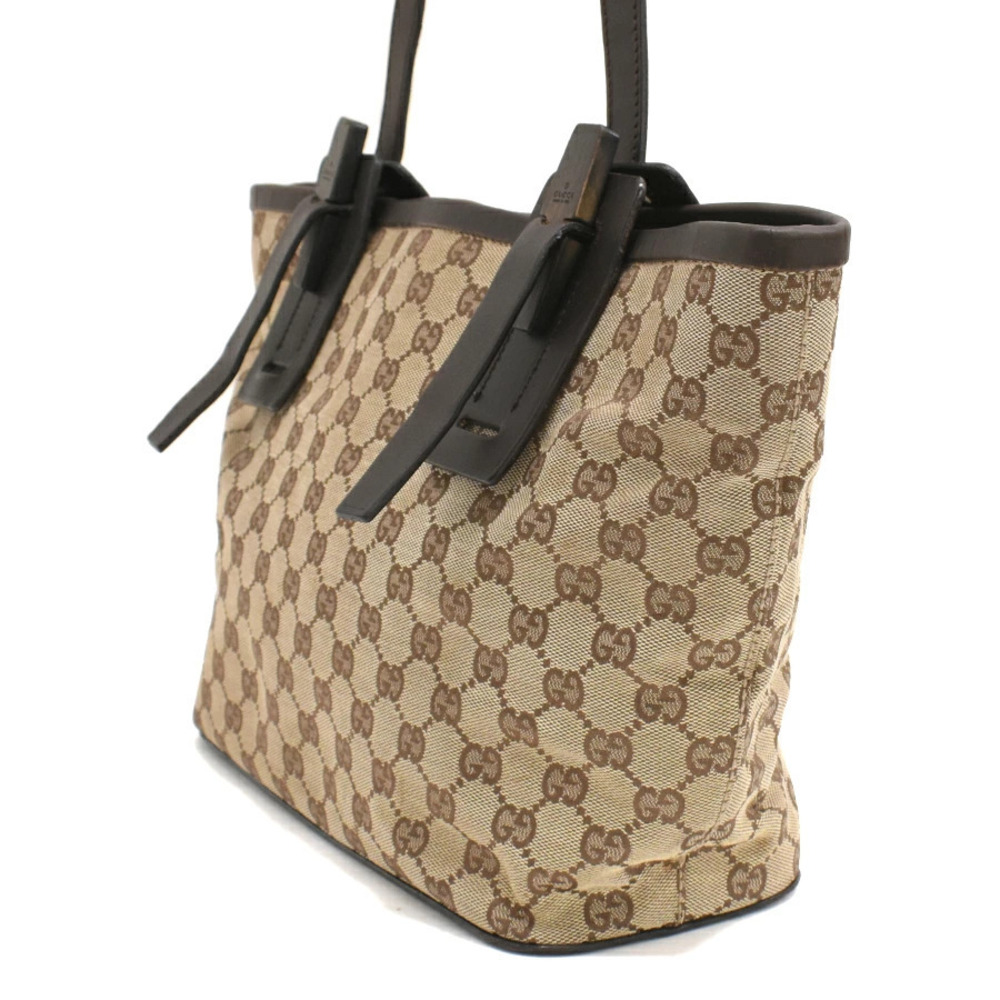 Gucci GG Cream Shoulder Leather Jacquard Canvas Bag Tote Beige Cream Tan